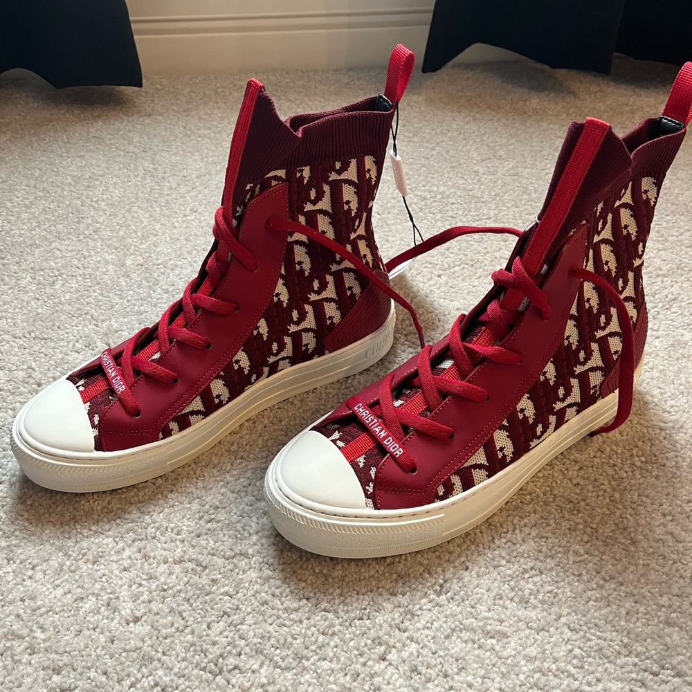 BRAND NEW never worn Christian Dior Sneakers. Red. High top